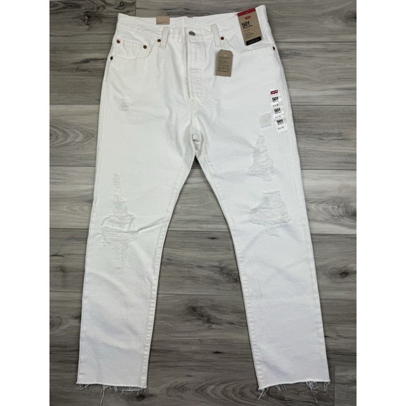 501® LEVI'S® ORIGINAL JEANS‎ In Destructed White Sz 31x30 NWT $128 - Picture 4 of 9
